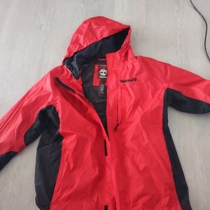 Timberland Men's 2XL Red Black Waterproof Hooded Mesh Lined Jacket Windbreaker